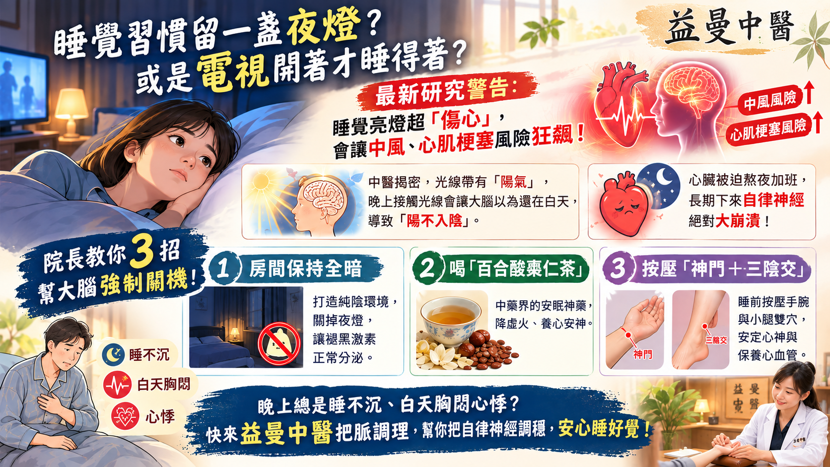 睡覺留夜燈超傷心？研究曝中風率飆升！中醫 3 招幫大腦強制關機