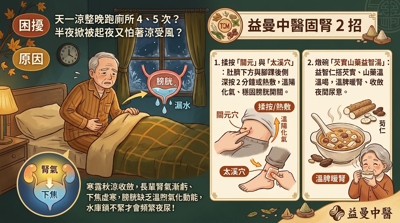 半夜頻尿睡不好還怕跌倒？中醫揭「換季夜尿暴增」真相：按對 2 穴位＋山藥固澀湯