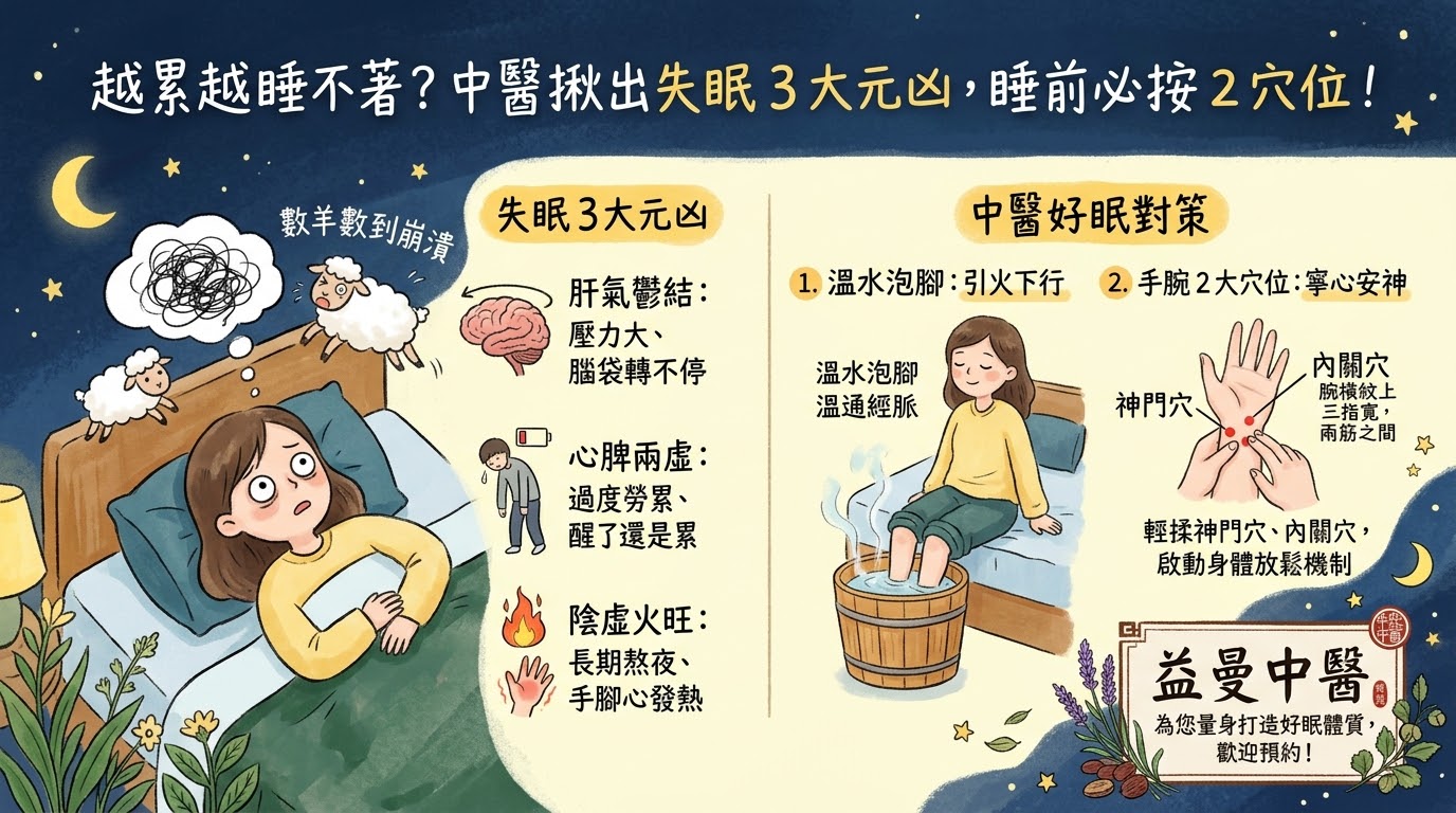 越累越睡不著？中醫揪出失眠 3 大元凶，睡前必按 2 穴位救回好睡眠