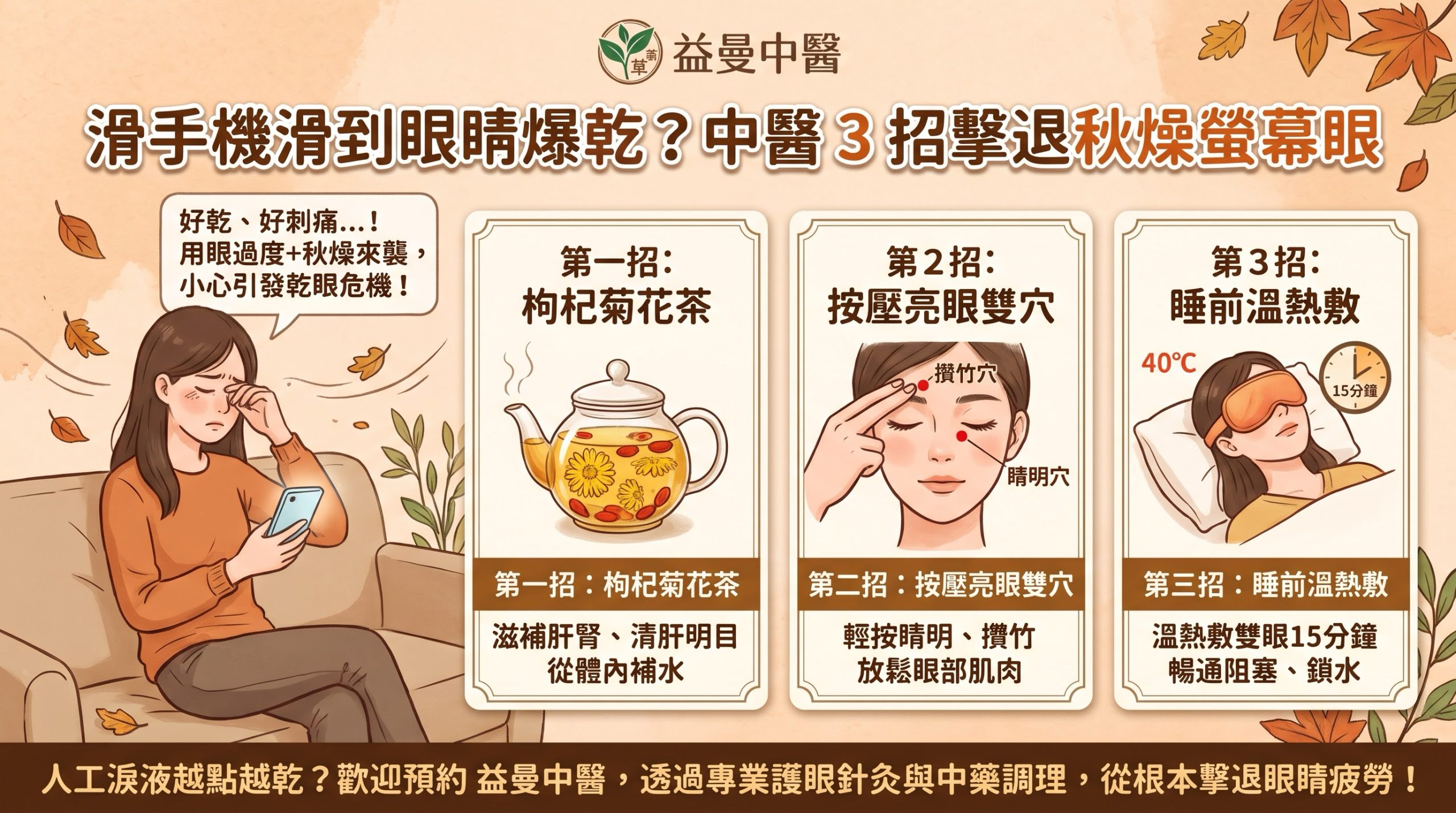 中醫針灸眼疾,乾眼症中醫,攢竹穴功效,枸杞菊花茶,益曼中醫,眼睛疲勞舒緩,睛明穴位置,秋燥乾眼,螢幕眼,護眼穴位 @益曼小天使 (益曼中醫) Emen Traditional Chinese Medicine Clinic (Emen TCM Clinic)